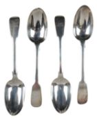 A SET OF FOUR VICTORIAN SILVER FIDDLE PATTERN TABLE SPOONS