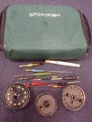 THREE J.W. YOUNG CENTRE PIN FISHING REELS