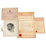 A Rolls Royce silver Wraith Guarantee dated 1948 with associated booklet and catalogue, 27cm wide.