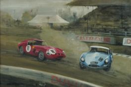 G A Pookson - Jaguar racing cars, 20th century gouache on paper, signed and dated 1963, framed and