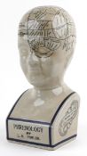Large decorative porcelain phrenology head after L N Fowler, 41cm high.