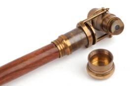 Hardwood walking stick with brass telescope, 98cm in length.