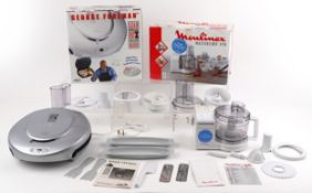 As new George Foreman Lean Mean Fat Reducing Grilling Machine by Salton and a Moulinex Masterchef