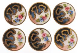 A P & Cie. set of six antique French enamelled brass buttons hand painted with flowers, 2.8cm in
