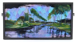 Dorothy Buckley, early 20th century butterfly wing and hand painted silhouette of a mill and tree
