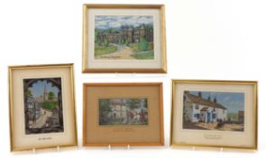 Four mid century B W A Macclesfield woven silk pictures comprising Old Macclesfield, The Gap House
