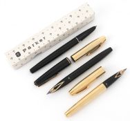 Three vintage Sheaffer and Parker fountain pens with 14ct gold nibs.