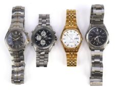 Four vintage and later gentlemen's Seiko wristwatches including Seiko kinetic, Seiko chronograph and