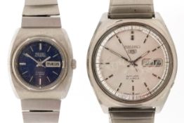 Seiko, two vintage ladies and gentlemen's automatic wristwatches with day/date apertures, models