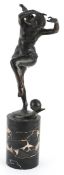 After Etienne Forestier, Art Deco patinated bronze study of Isadora Duncan with ball at her feet,