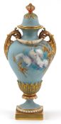 Charles Baldwyn for Royal Worcester, early 20th century twin handled baluster vase and cover hand