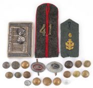Collection of German military interest buttons, badges and epaulets.