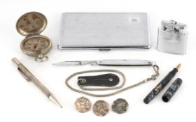 Antique and later objects including a pair of Art Nouveau silver buttons with matching brooch,