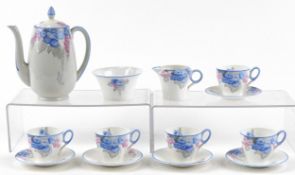 Art Deco Shelley part coffee service comprising six coffee cups and saucers, milk jug, coffee pot