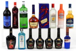 Fourteen bottles of alcohol including Glen Moray Speyside Single Malt Scotch whisky, Courvoisier