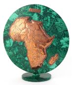 Vintage faux malachite and copper map sculpture of Africa and Democratic Republic of Congo, 28.5cm