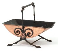 Arts & Crafts copper and wrought iron coal scuttle, 51cm wide.