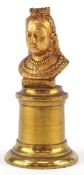 Patinated miniature gilt metal Diamond Jubilee bust of Queen Victoria, 8cm high.