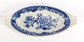 18th century Liverpool blue and white spoon tray, transfer printed with flowers, 17.5cm wide