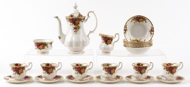 Royal Albert Old Country Roses pattern six place coffee service including coffee pot, cups and