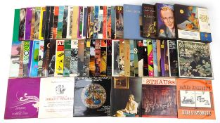 Collection of predominantly classical vinyl LP records including Johann Sebastian Bach, Strauss,