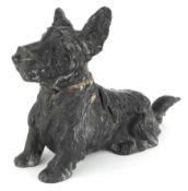 Early 20th century cold painted spelter novelty table lighter/ashtray in the form of a Terrier, 18cm