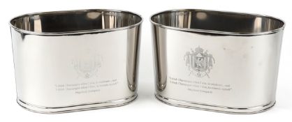 Pair of polished metal Champagne ice bucket with Napoleon Bonaparte and Lily Bollinger mottos,