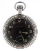 Waltham, gentlemen's military interest open face top wind pocket watch, the movement numbered