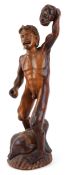 Tribal carved wood head-hunter sculpture, 76cm high.
