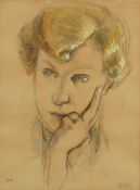 Margeret Milnes - Head and shoulders portrait of a young female, early 20th century pastel on paper,