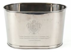 Polished metal Champagne ice bucket with Napoleon Bonaparte and Lily Bollinger mottoes, 26cm H x