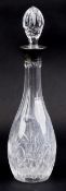 Cut glass decanter and stopper with silver collar, Birmingham 1971, 40cm high.