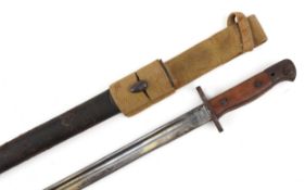 British military interest 1907 pattern Wilkinson bayonet and scabbard with canvas frog, 58cm in