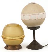 Two Art Deco frosted glass light fittings, the largest 36cm high.