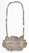 George Unite, Victorian silver sherry decanter label with engraved decoration, Birmingham 1846, 5.