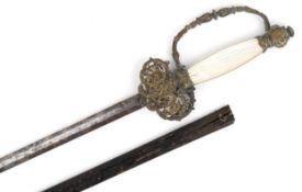 19th century military interest European court sword and scabbard having mother of pearl handle and