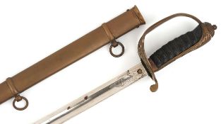 19th century military interest British Infantry sword and scabbard having wire bound leather grip