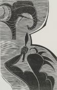 Cecil Skotnes - Shaka's Elephant Hunt, 20th century South African school woodcut on paper, pencil