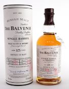 Bottle of The Balvenie Single Malt 15 Year Aged Single Barrel Scotch whisky with display box.