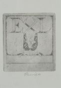 20th century pencil signed bookplate from The Book of, mounted, framed and glazed, the etching