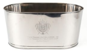 Polished metal Champagne ice bucket with Napoleon Bonaparte and Lily Bollinger mottoes, 30cm H x