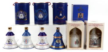 Six Bell's Royal interest whisky decanters including 23rd March 1990 to commemorate the Birth of
