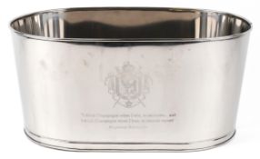Polished metal Champagne ice bucket with Napoleon Bonaparte and Lily Bollinger mottoes, 30cm H x