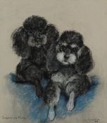 Marjorie Cox - Two poodles, Susan and Ping, pastel on paper, signed and dated 1968, mounted,