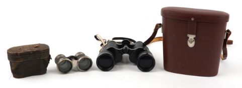 Two pairs of binoculars comprising Carl Zeiss Jena 10 x 50 with brown carry case and a pair of early