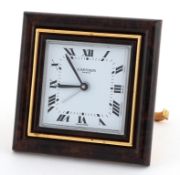 Cartier, enamelled brass quartz strut clock numbered 7513 02732, 7.5cm x 7.5cm.