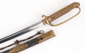 19th century Japanese naval interest katana sword and scabbard having wire bound shagreen grip, 98cm