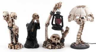 Collection of Gothic/Steam Punk interest table lamp and candelabras, the largest 43cm high.