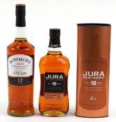 Two bottles of whisky comprising Jura Single Malt Scotch whisky and a Bowmore Islay Single Malt