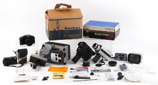 Vintage and later cameras including a Yashica Electro LD-8 camera, a Cinerex XL 200 and a Nikon